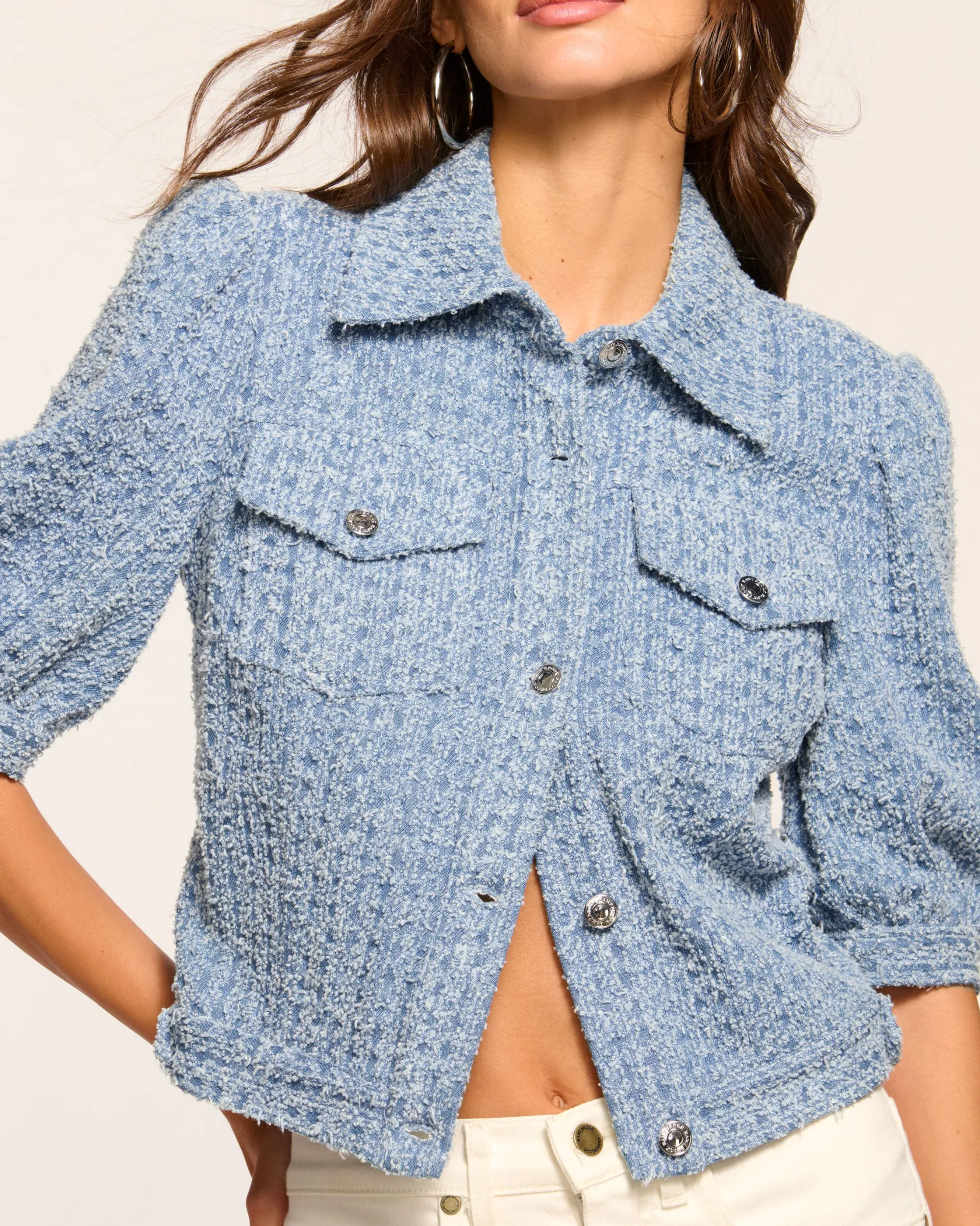 Best Ramy Brook Ardith Textured Denim Short Sleeve Jacket Texturedwash