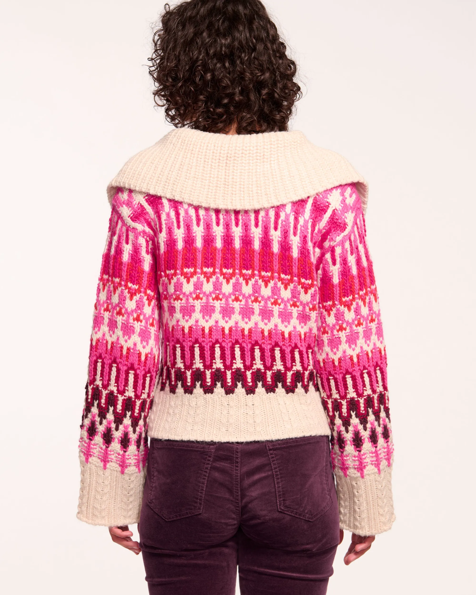 New Ramy Brook Augustus V-Neck Sweater Magentafairisle