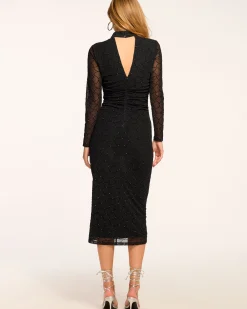 Fashion Ramy Brook Aurelia Embellished Long Sleeve Midi Dress Blackdiamond