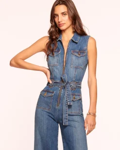 Clearance Ramy Brook Bell Cropped Denim Jumpsuit Mediumwash