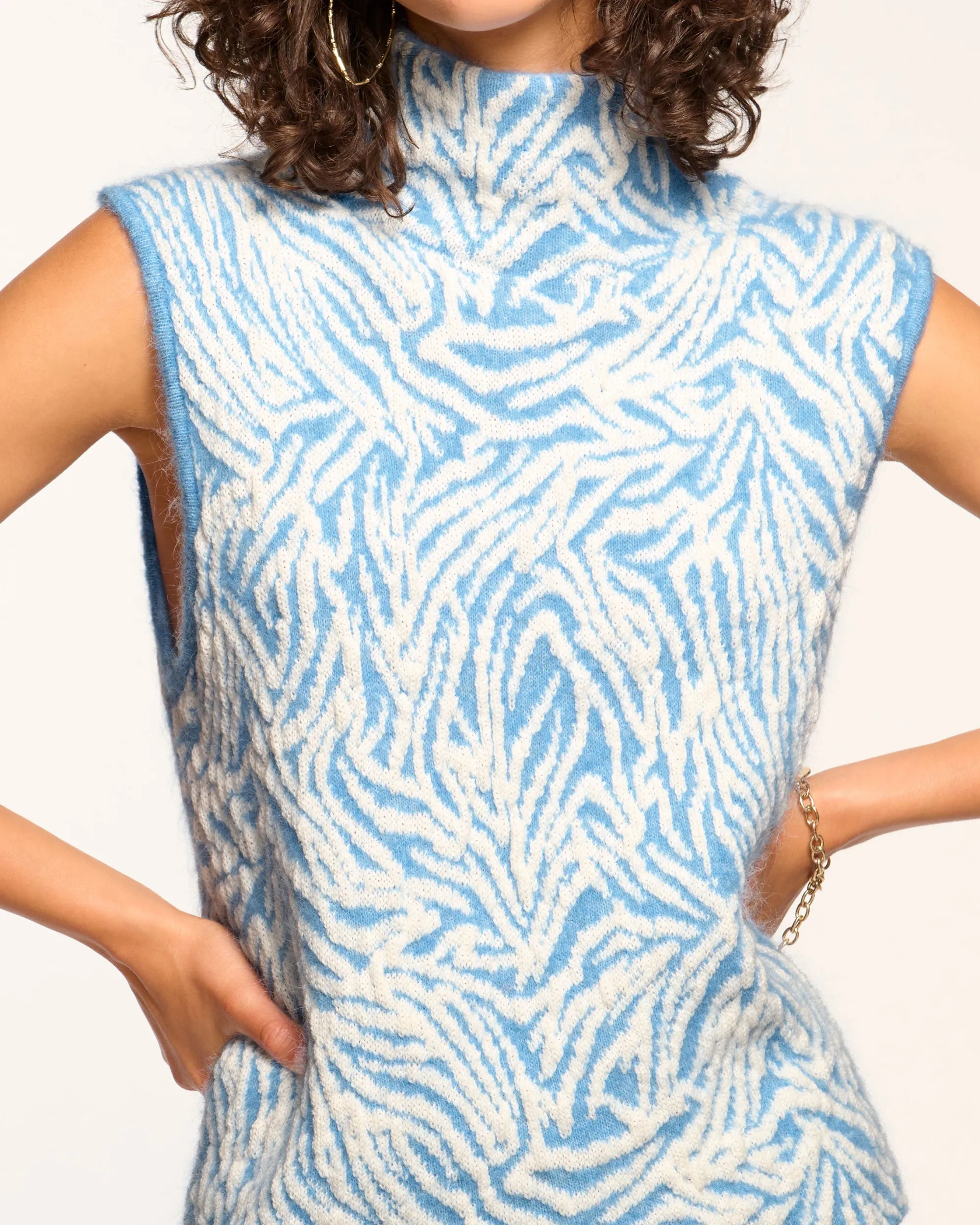 Outlet Ramy Brook Bev Sleeveless Turtleneck Sweater Blueanimal