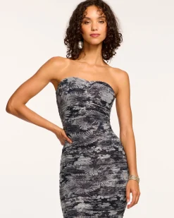 New Ramy Brook Bonnie Ruched Strapless Dress Greyfloral