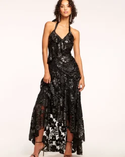 Sale Ramy Brook Chaplin Lace Halter Gown Gunmetalfloral