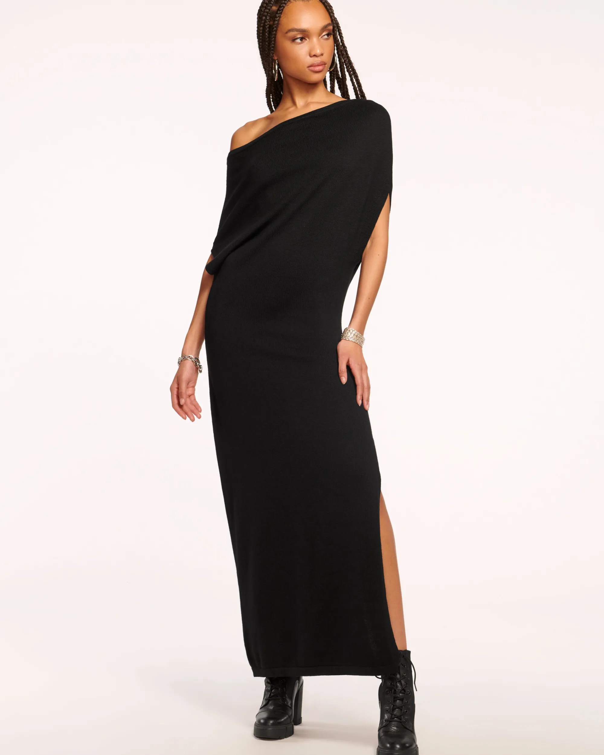 New Ramy Brook Chet Wool Off-The-Shoulder Sweater Dress