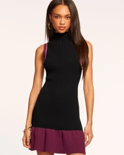 Clearance Ramy Brook Cody Colorblock Mini Sweater Dress Blackcolorblock