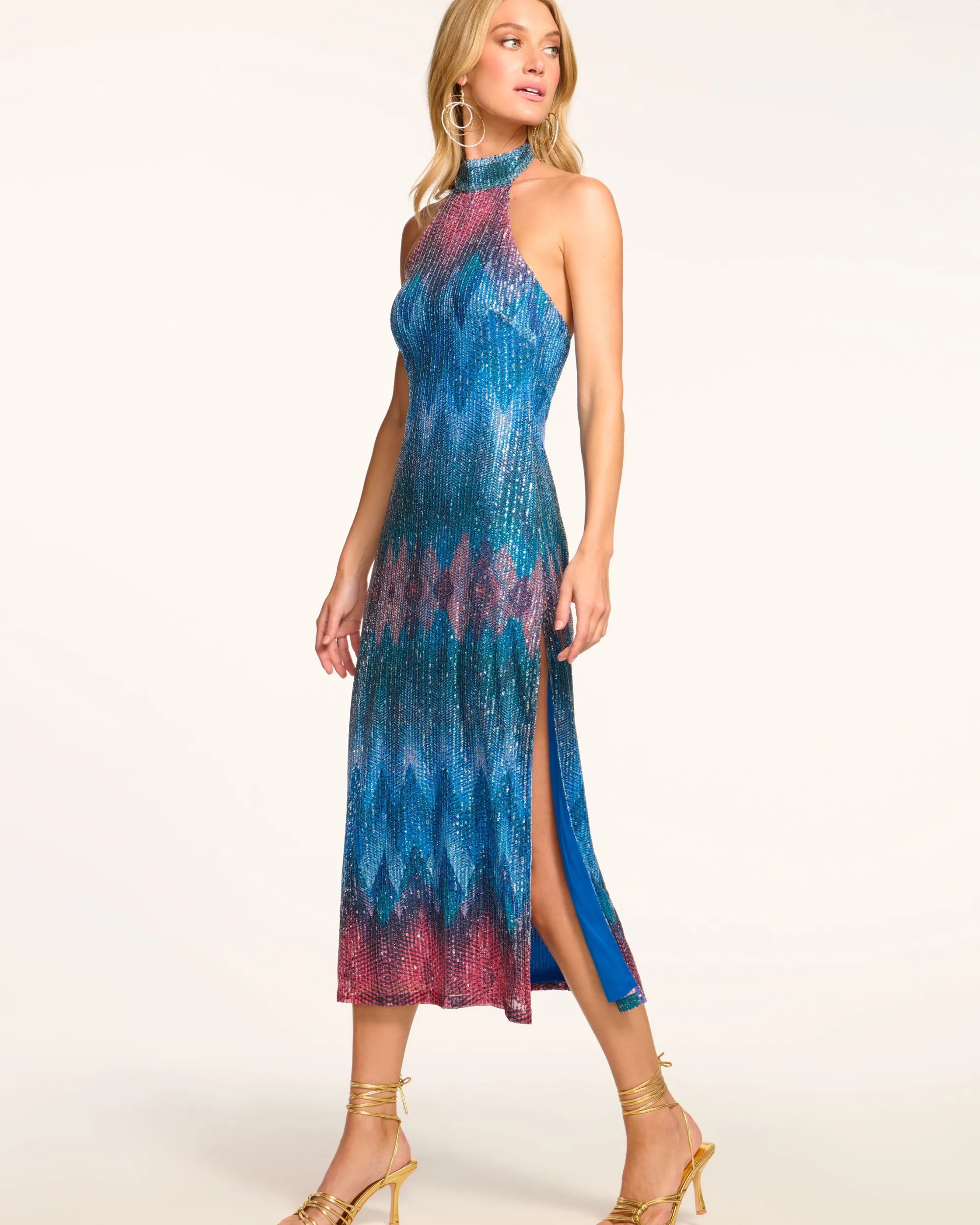 Hot Ramy Brook Coty Halter Midi Dress Bluechevron