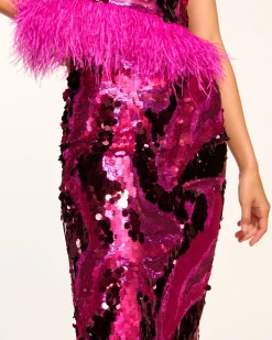 Discount Ramy Brook Donnelly Sequin Midi Skirt Magenta