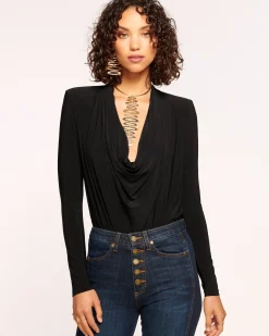 Sale Ramy Brook Eden Jersey Cowl Neck Top Black