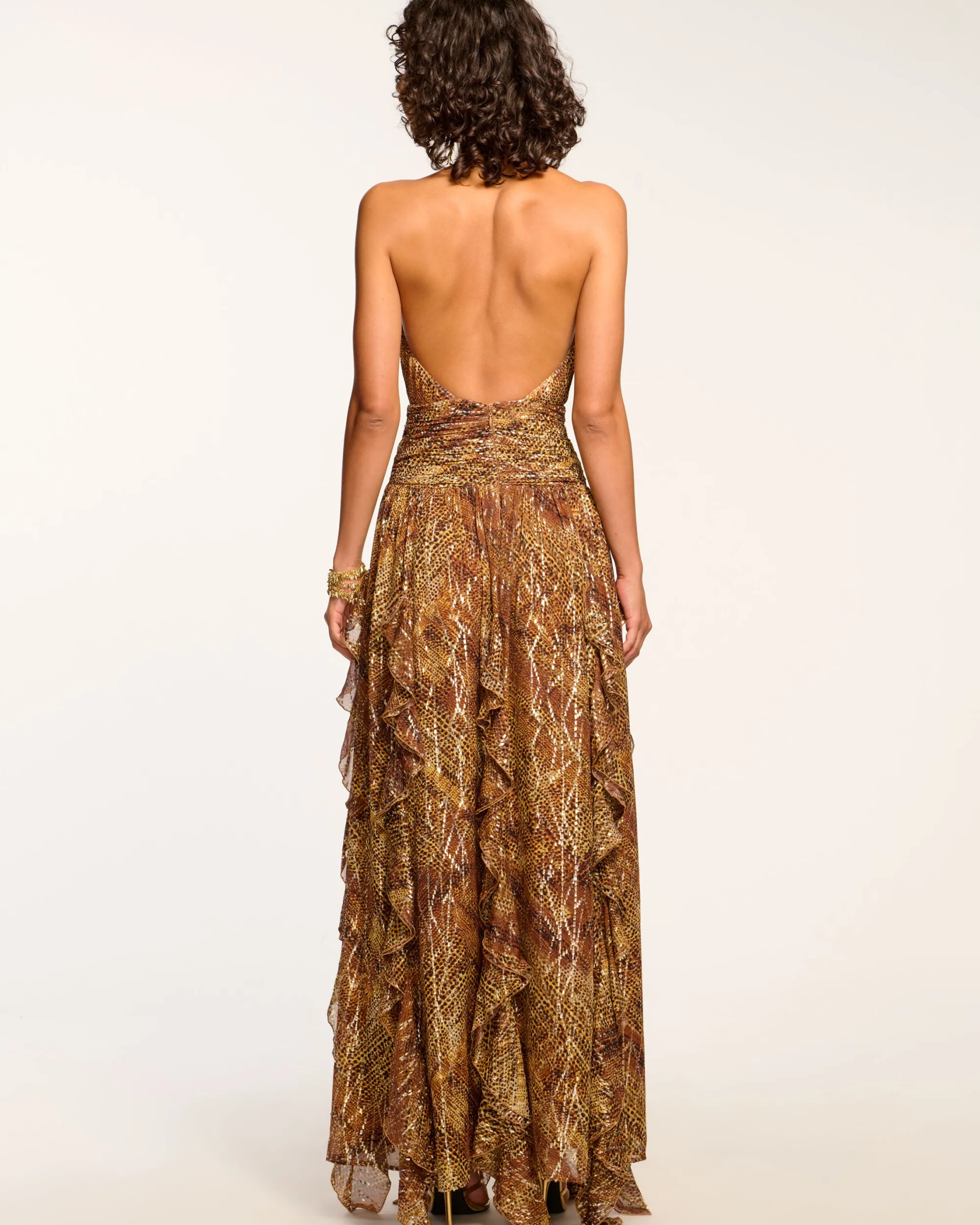 Hot Ramy Brook Emerance Plunging Halter Gown Goldanimal