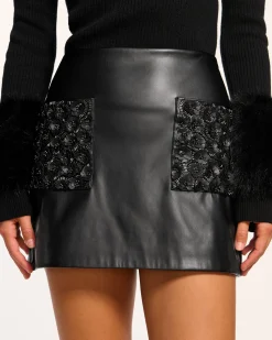 Online Ramy Brook Emilian Embellished Faux Leather Mini Skirt Blackfloret