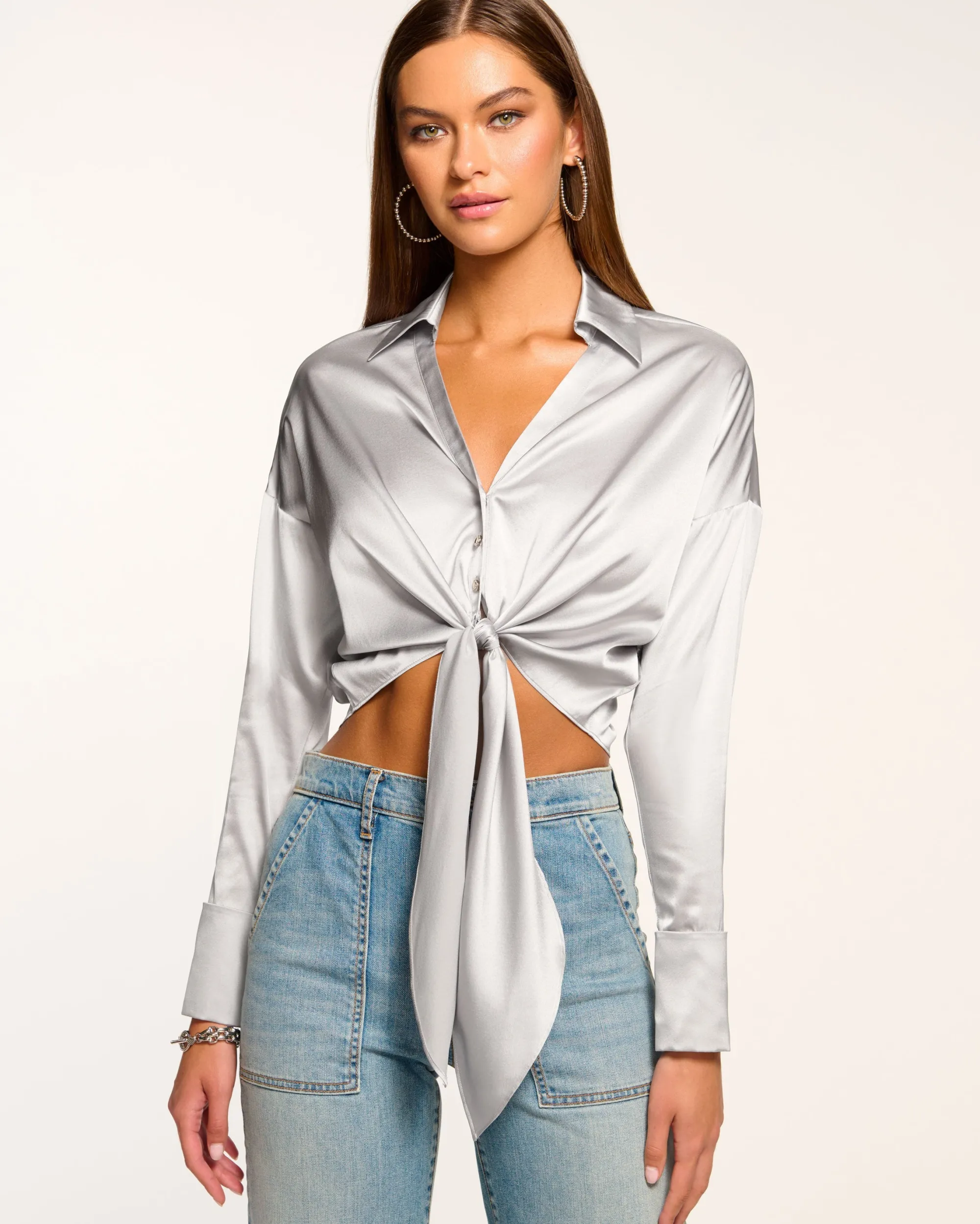Hot Ramy Brook Farrah Silk Tie-Front Blouse