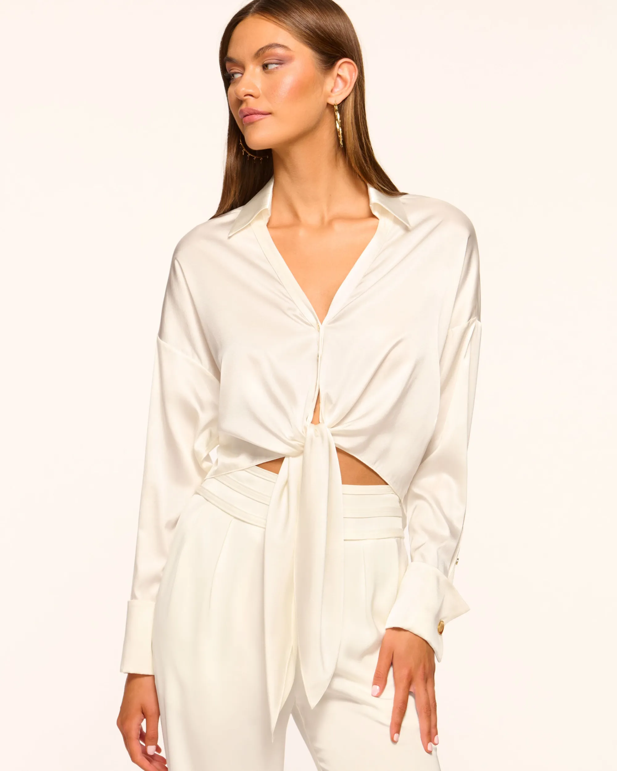 Hot Ramy Brook Farrah Silk Tie-Front Blouse