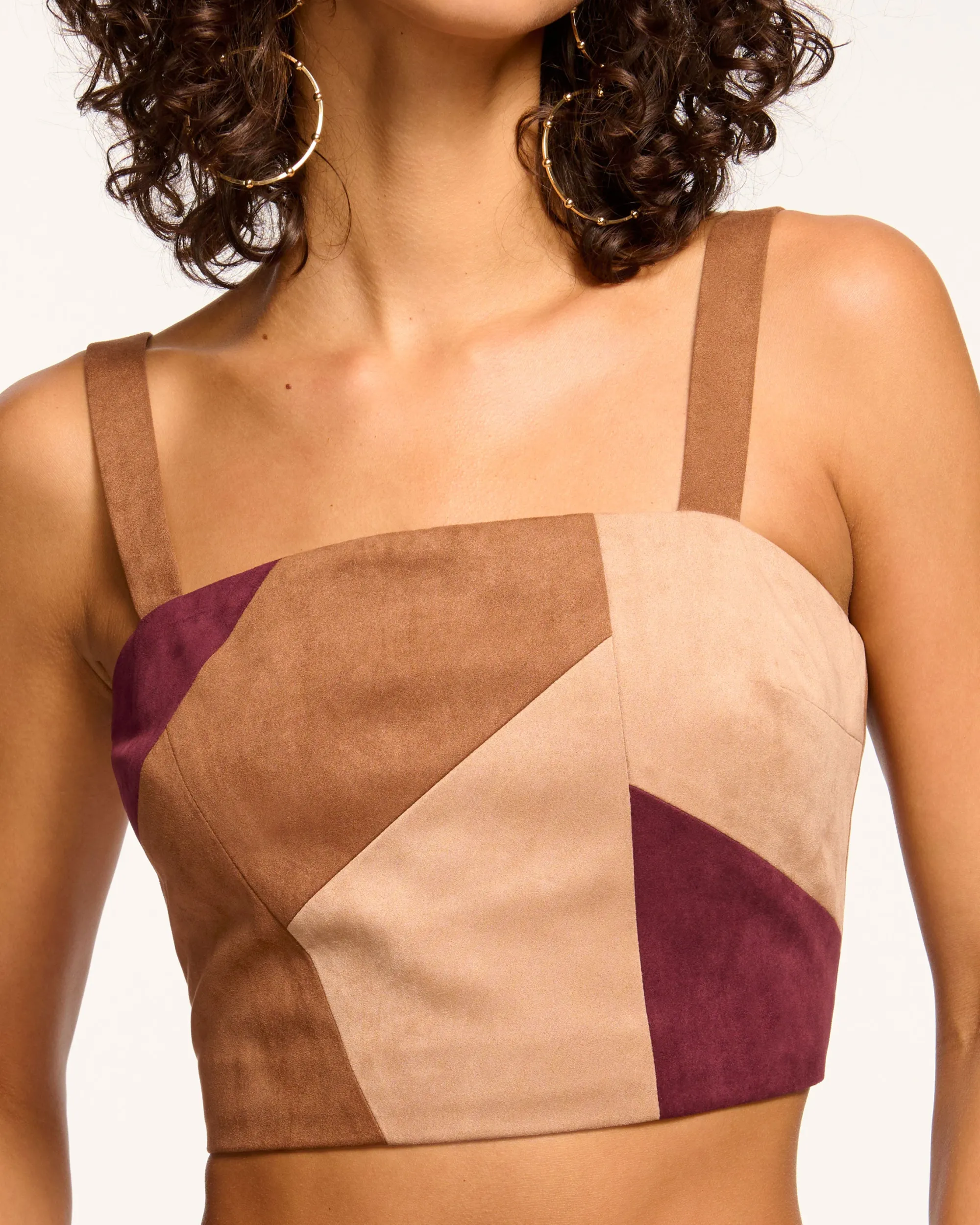 Hot Ramy Brook Finnley Patchwork Faux Suede Crop Top Pinotpatchwork