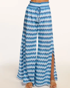 New Ramy Brook Glora High Rise Coverup Pant Bluechevron