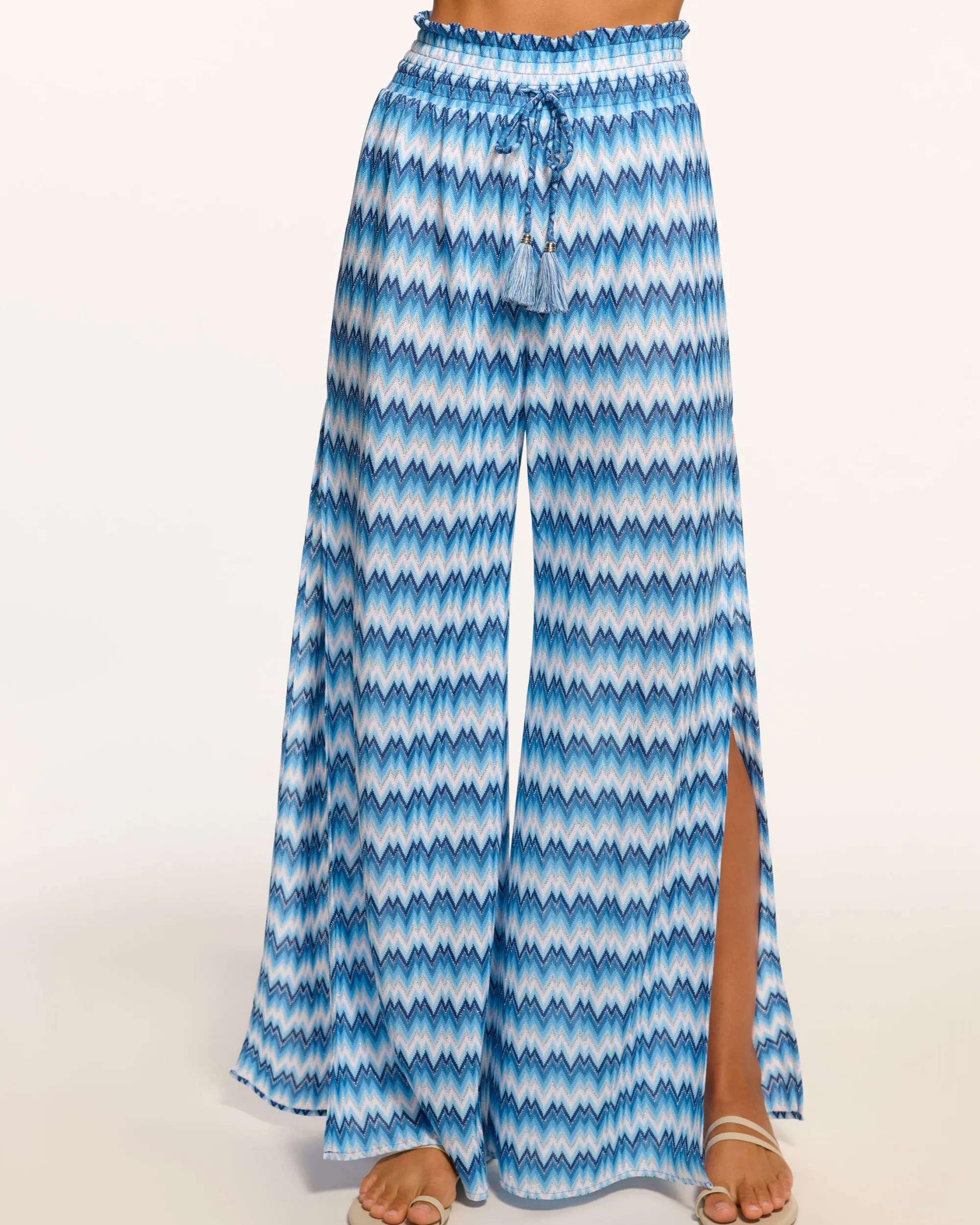 New Ramy Brook Glora High Rise Coverup Pant Bluechevron