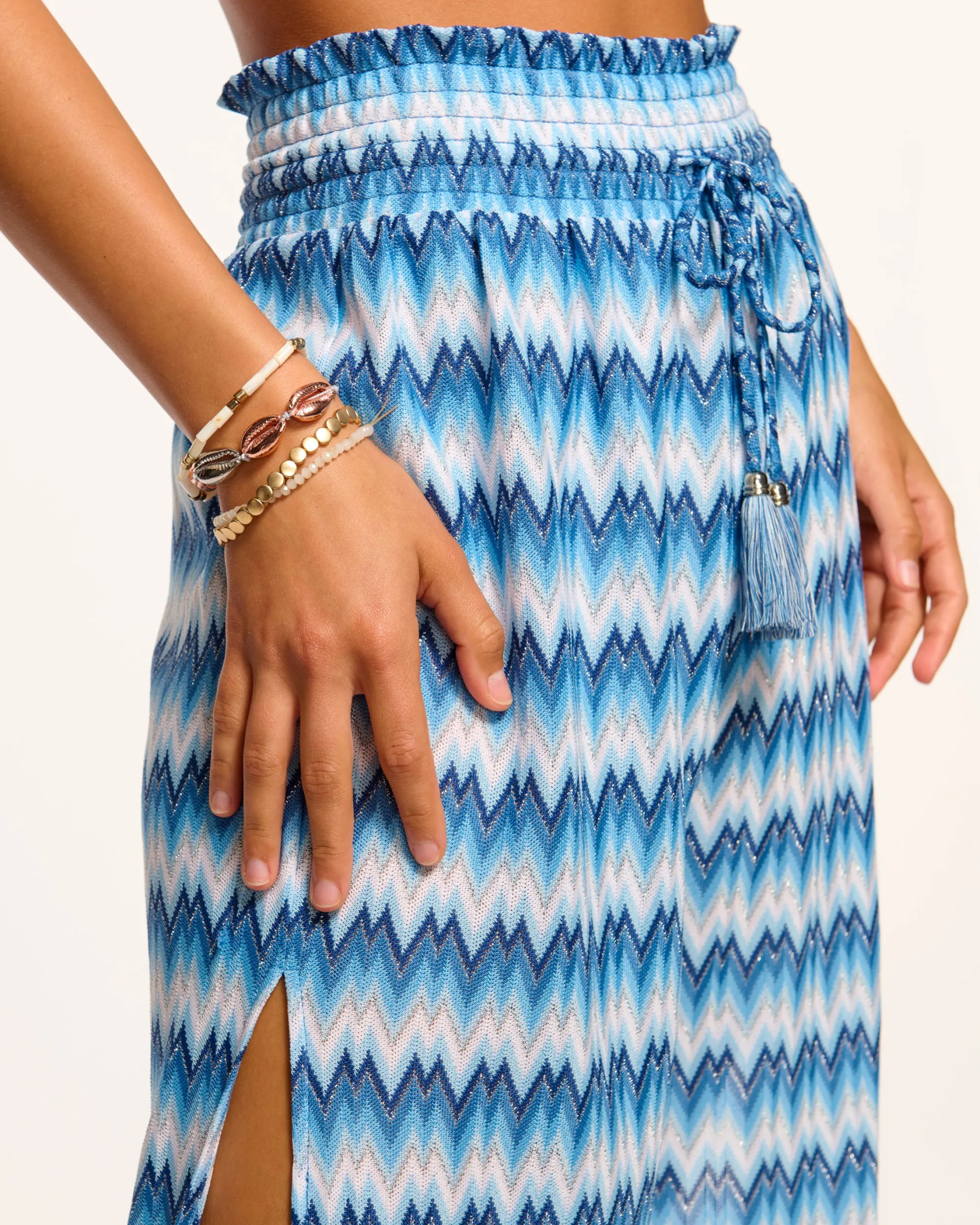 New Ramy Brook Glora High Rise Coverup Pant Bluechevron