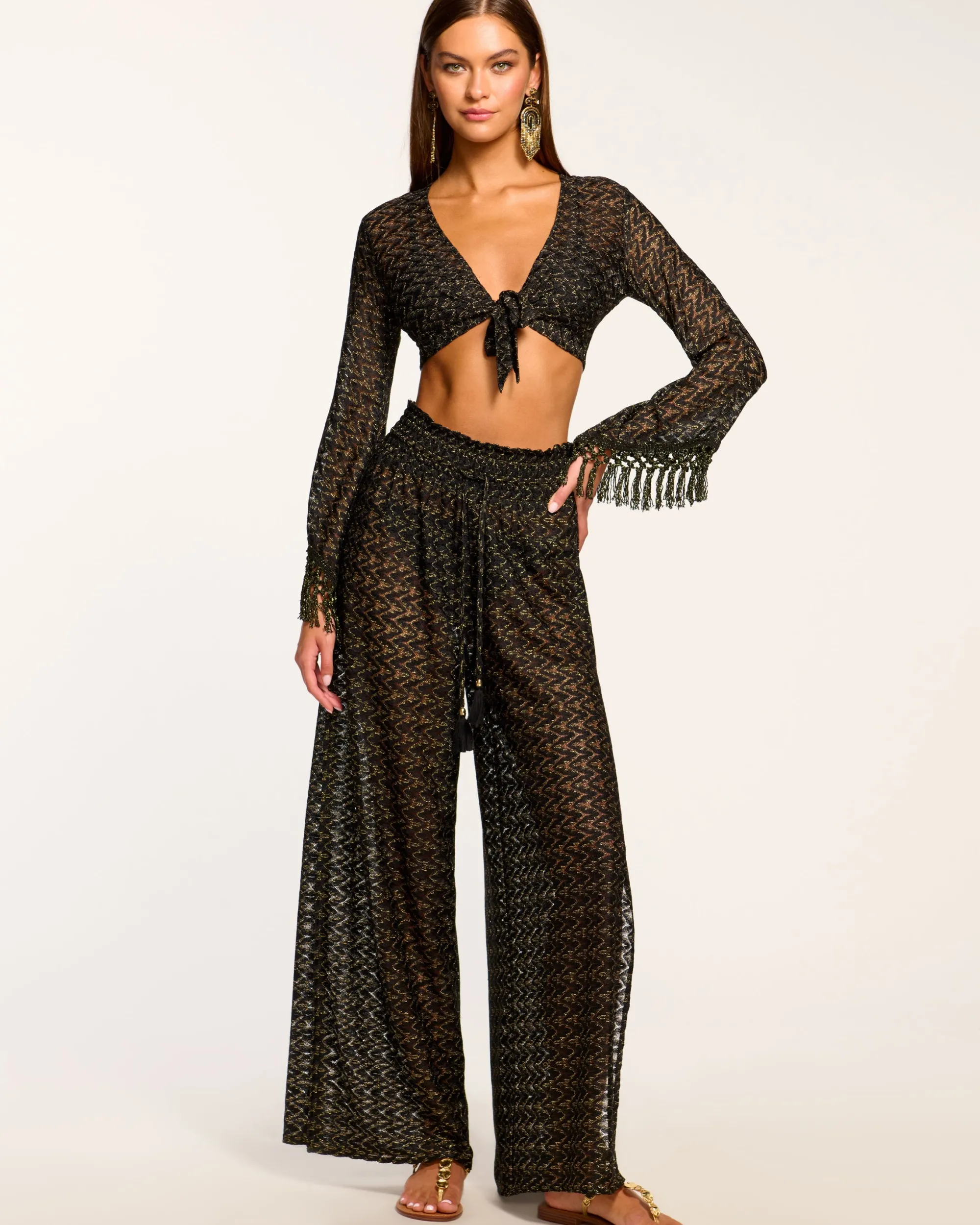 Fashion Ramy Brook Glora High Rise Coverup Pant Blackzigzag