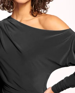 Sale Ramy Brook Haisley Jersey Off-The-Shoulder Mini Dress Black
