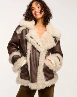 Clearance Ramy Brook Hal Faux Shearling Coat Brownshearling