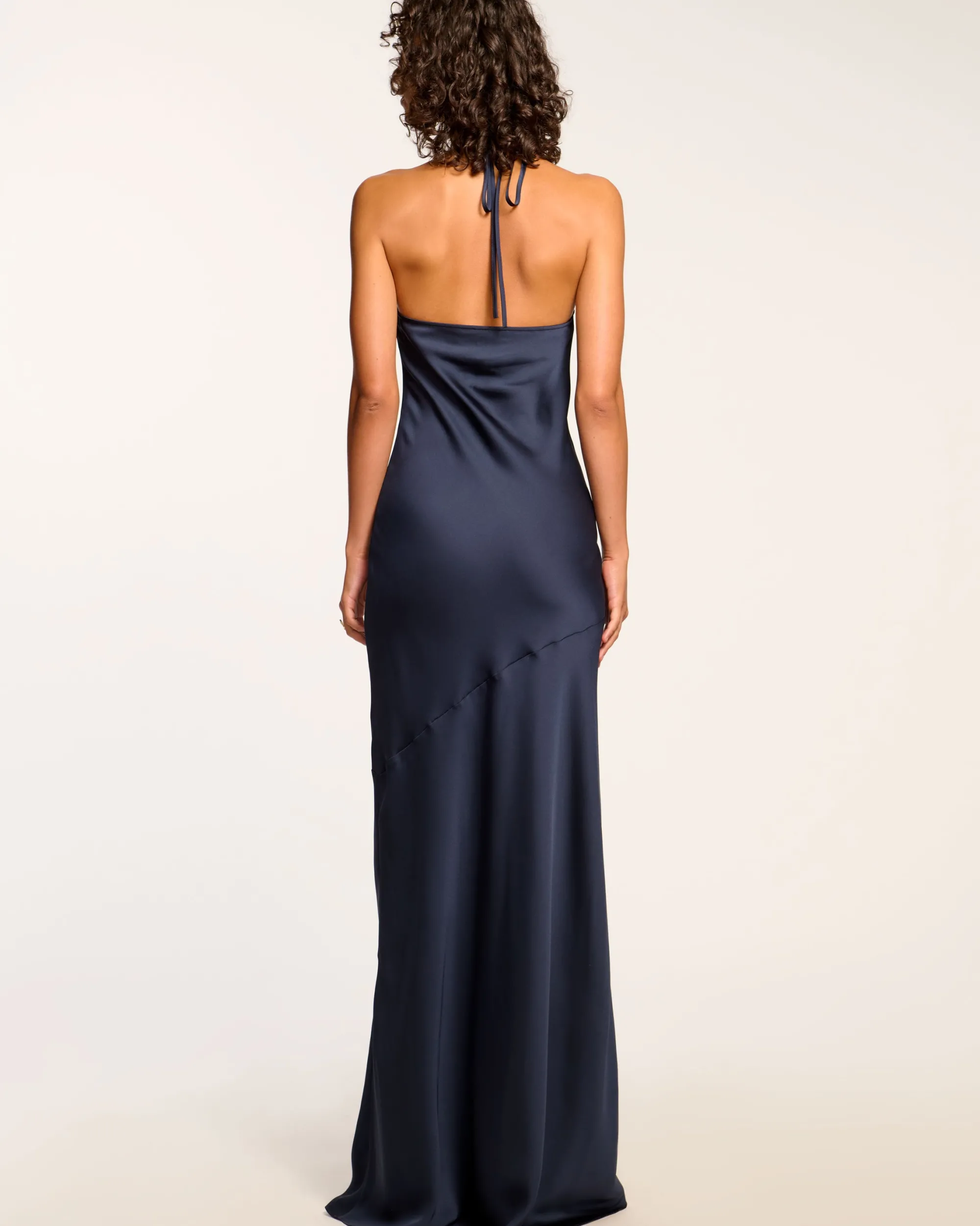 Discount Ramy Brook Haleigh Cowl Neck Halter Gown Navy