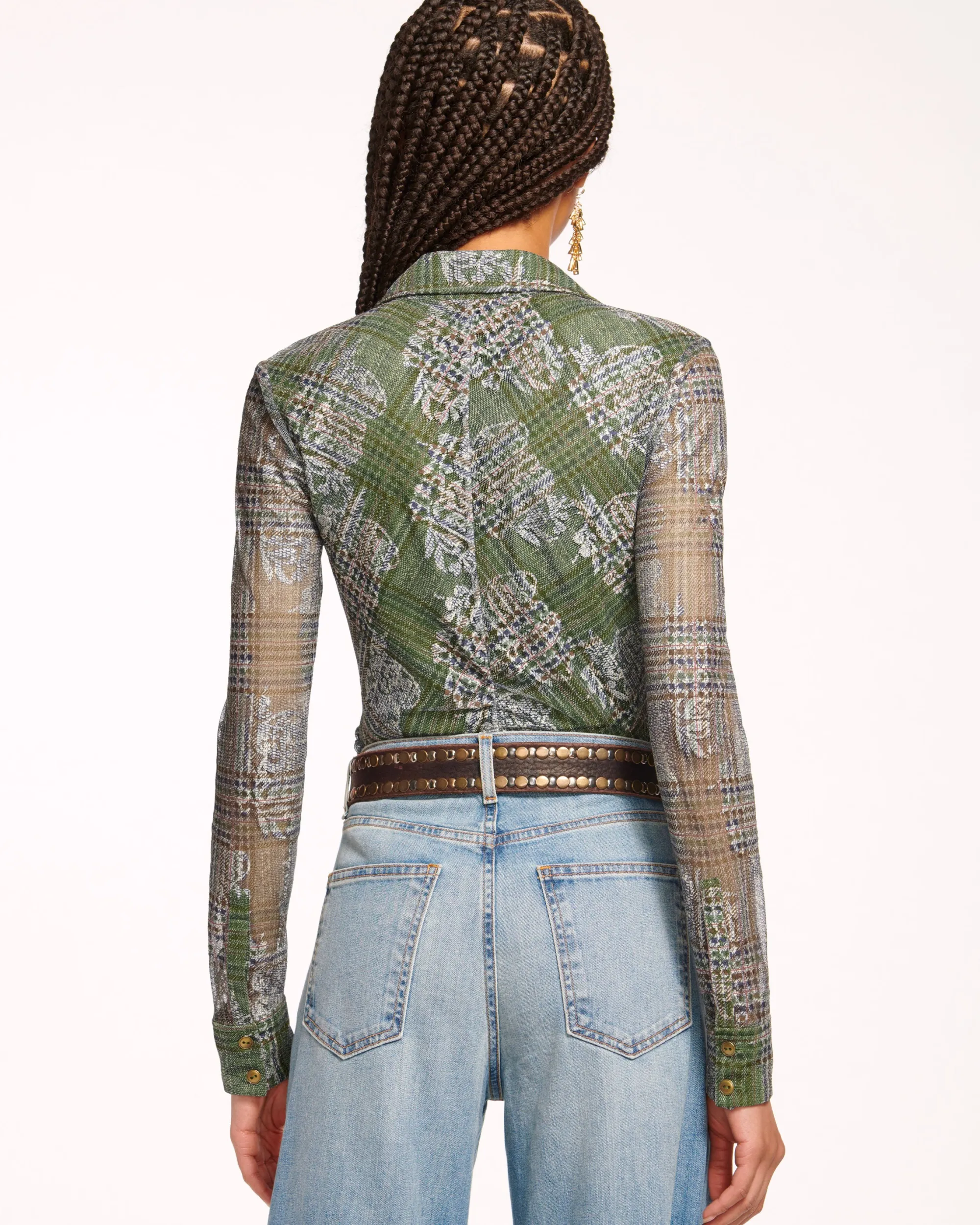 Sale Ramy Brook Hamilton Mesh Long Sleeve Top Sagetartan