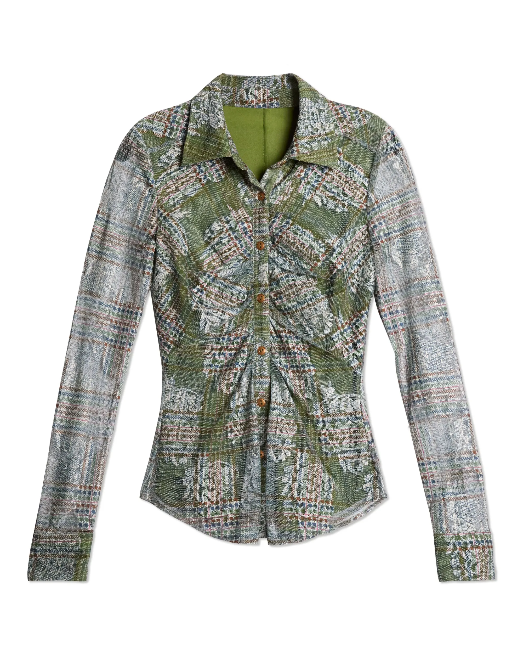 Sale Ramy Brook Hamilton Mesh Long Sleeve Top Sagetartan