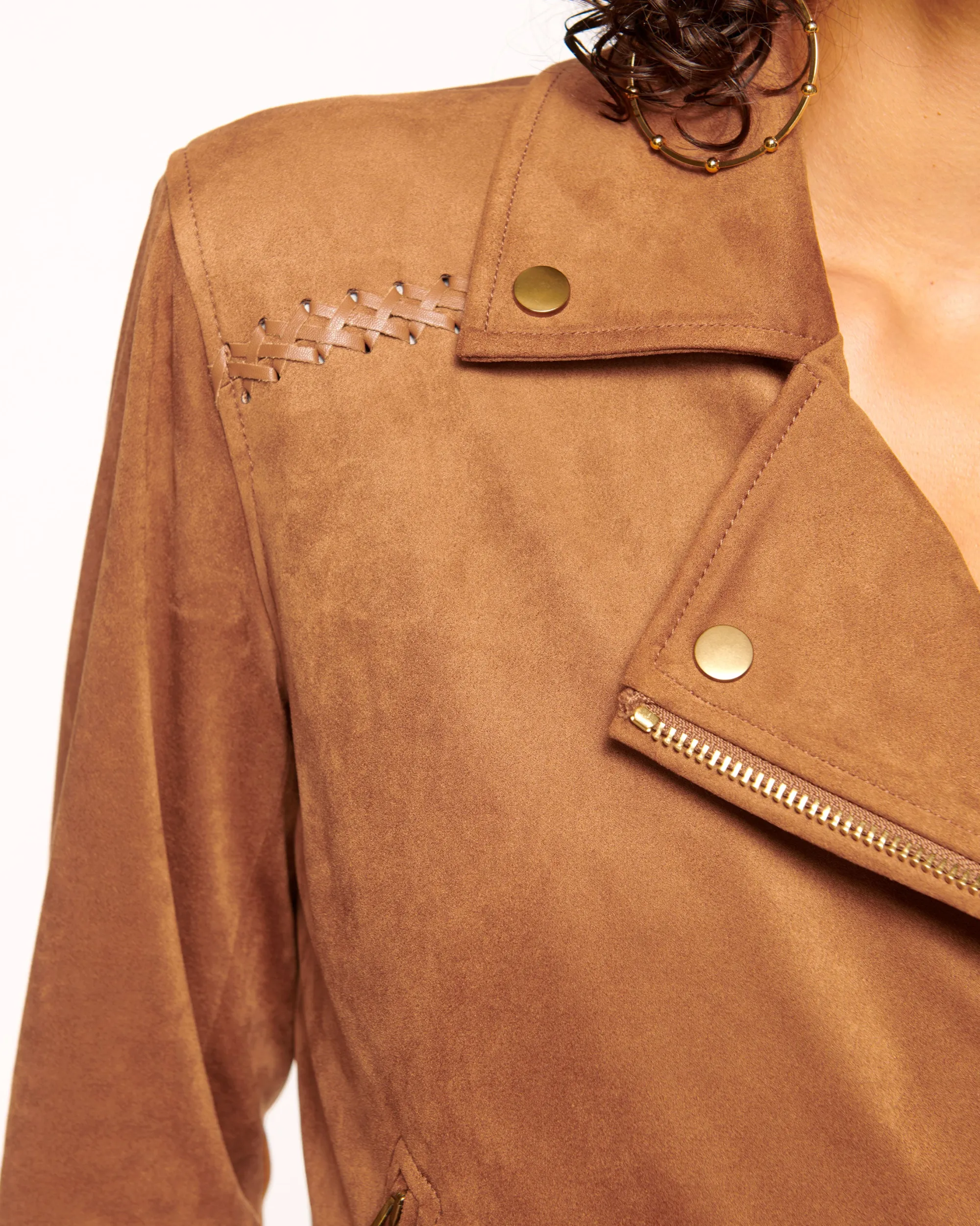 Clearance Ramy Brook Henrietta Faux Suede Motorcycle Jacket Saddle
