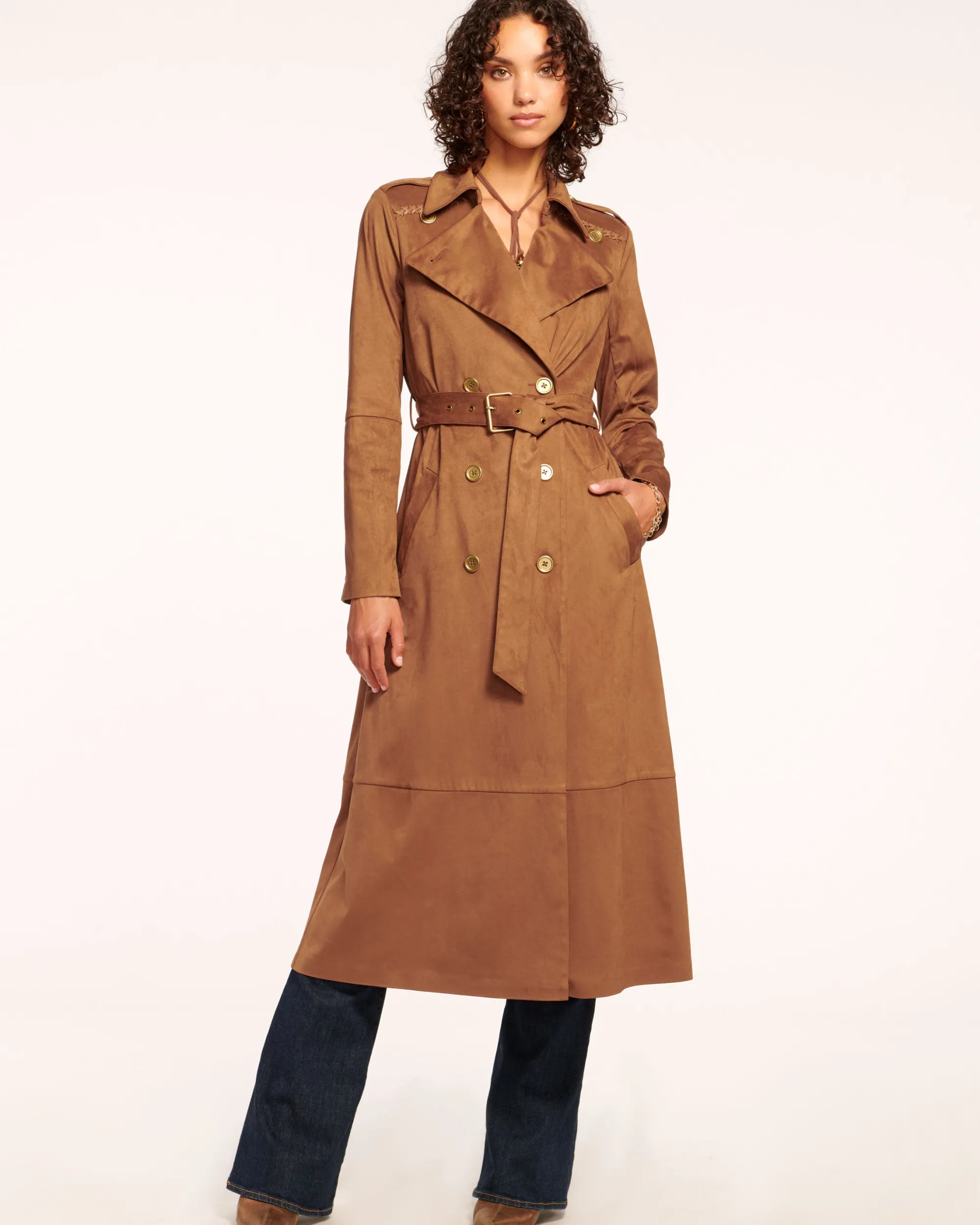 Outlet Ramy Brook Hermione Faux Suede Trench Coat Saddle