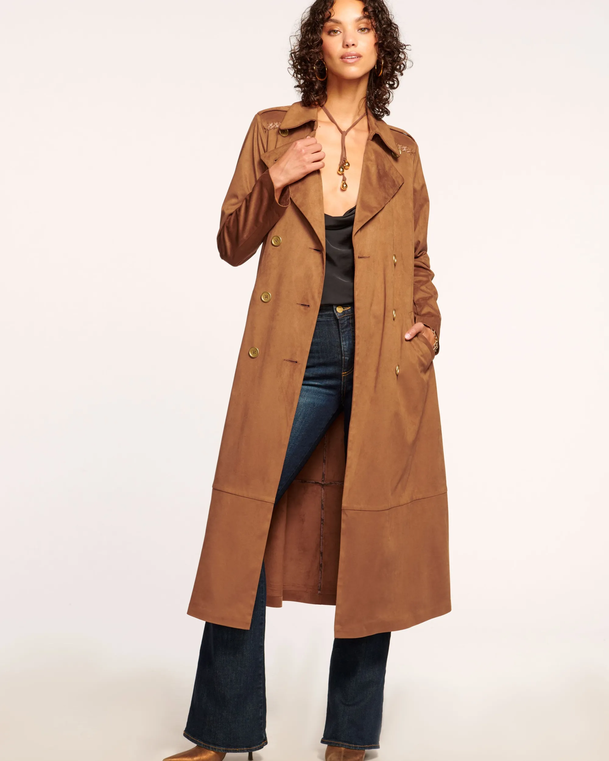 Outlet Ramy Brook Hermione Faux Suede Trench Coat Saddle