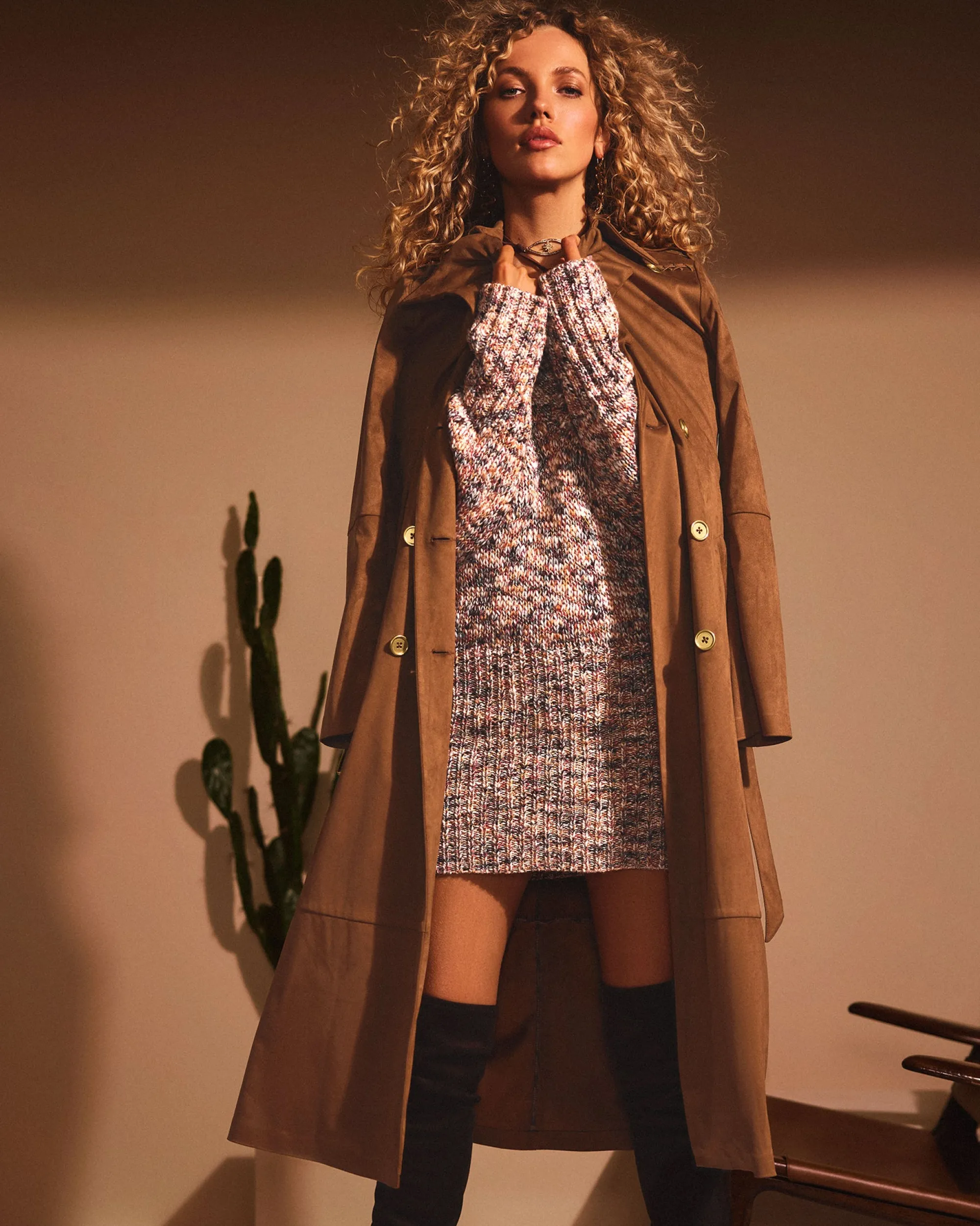 Outlet Ramy Brook Hermione Faux Suede Trench Coat Saddle