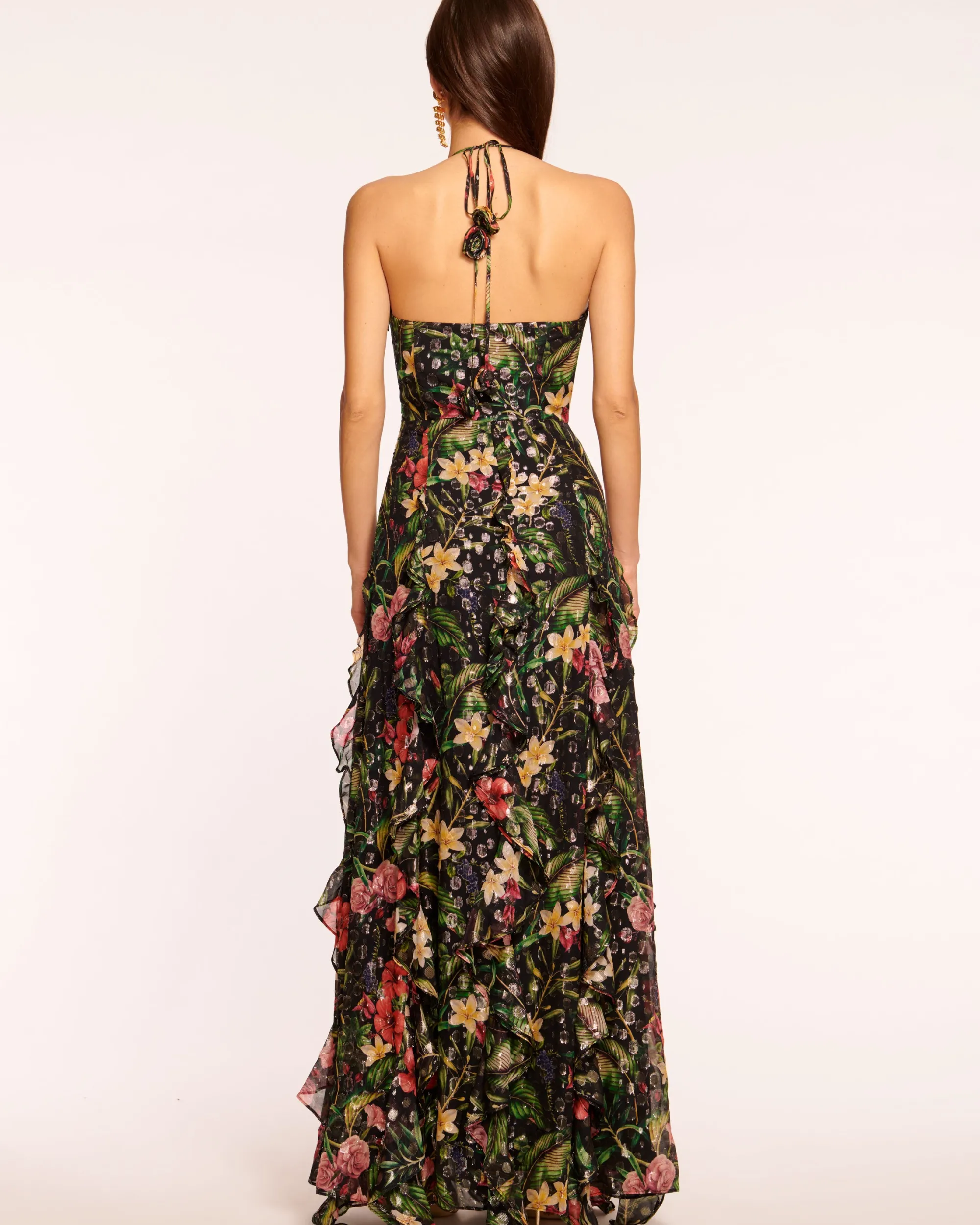 Outlet Ramy Brook Idella Ruffle Halter Gown Midnightfloral