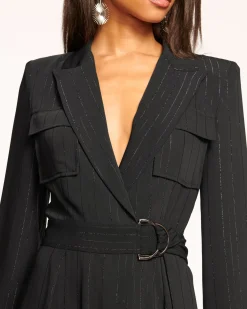 Discount Ramy Brook James Long Sleeve V-Neck Jumpsuit Blackstripe