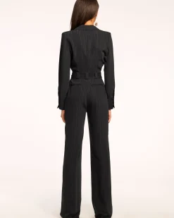 Discount Ramy Brook James Long Sleeve V-Neck Jumpsuit Blackstripe