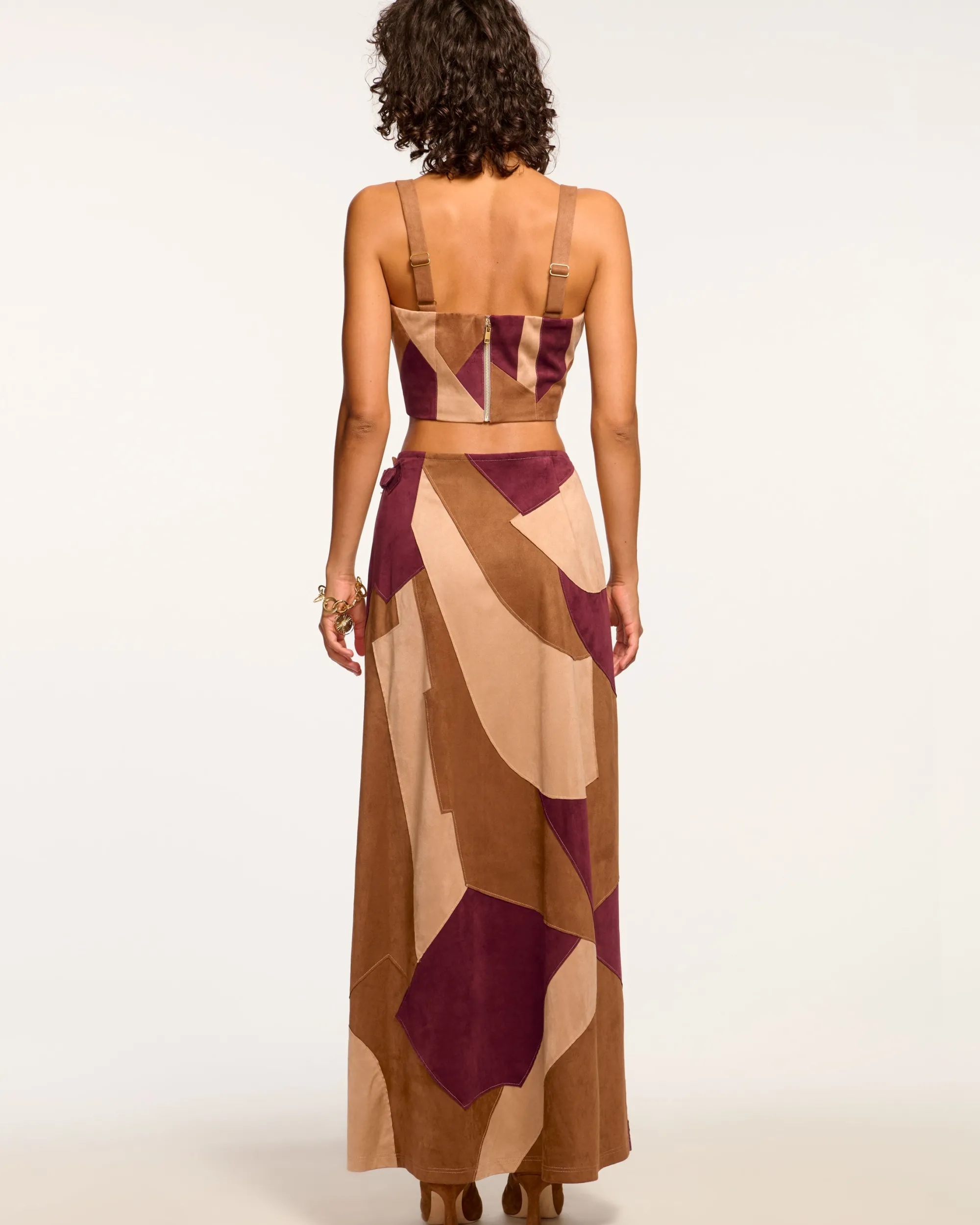 Sale Ramy Brook Jeannie Patchwork Faux Suede Skirt Pinotpatchwork
