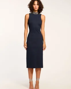 Sale Ramy Brook Josephine Embellished Sleeveless Midi Dress Navy