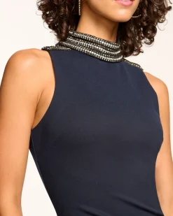Sale Ramy Brook Josephine Embellished Sleeveless Midi Dress Navy