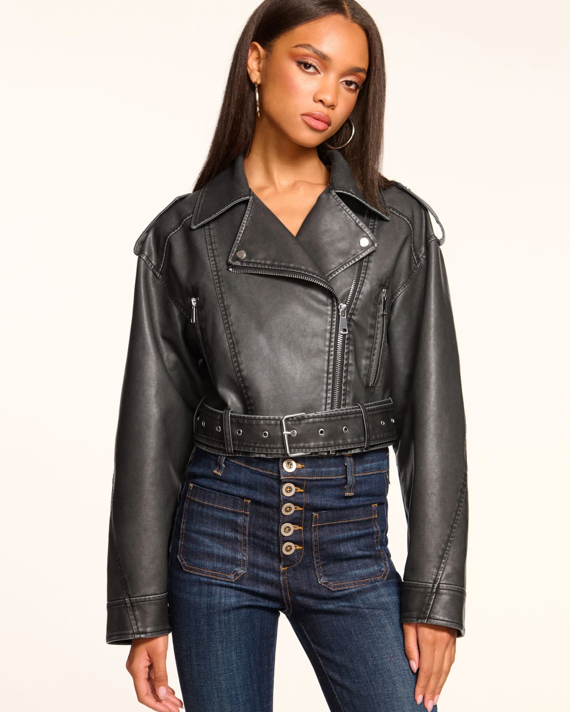 Fashion Ramy Brook Layana Faux Leather Motorcycle Jacket Black