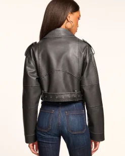Fashion Ramy Brook Layana Faux Leather Motorcycle Jacket Black