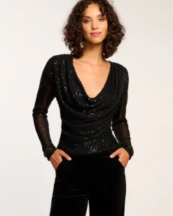 Sale Ramy Brook Leon Beaded Cowl Neck Top