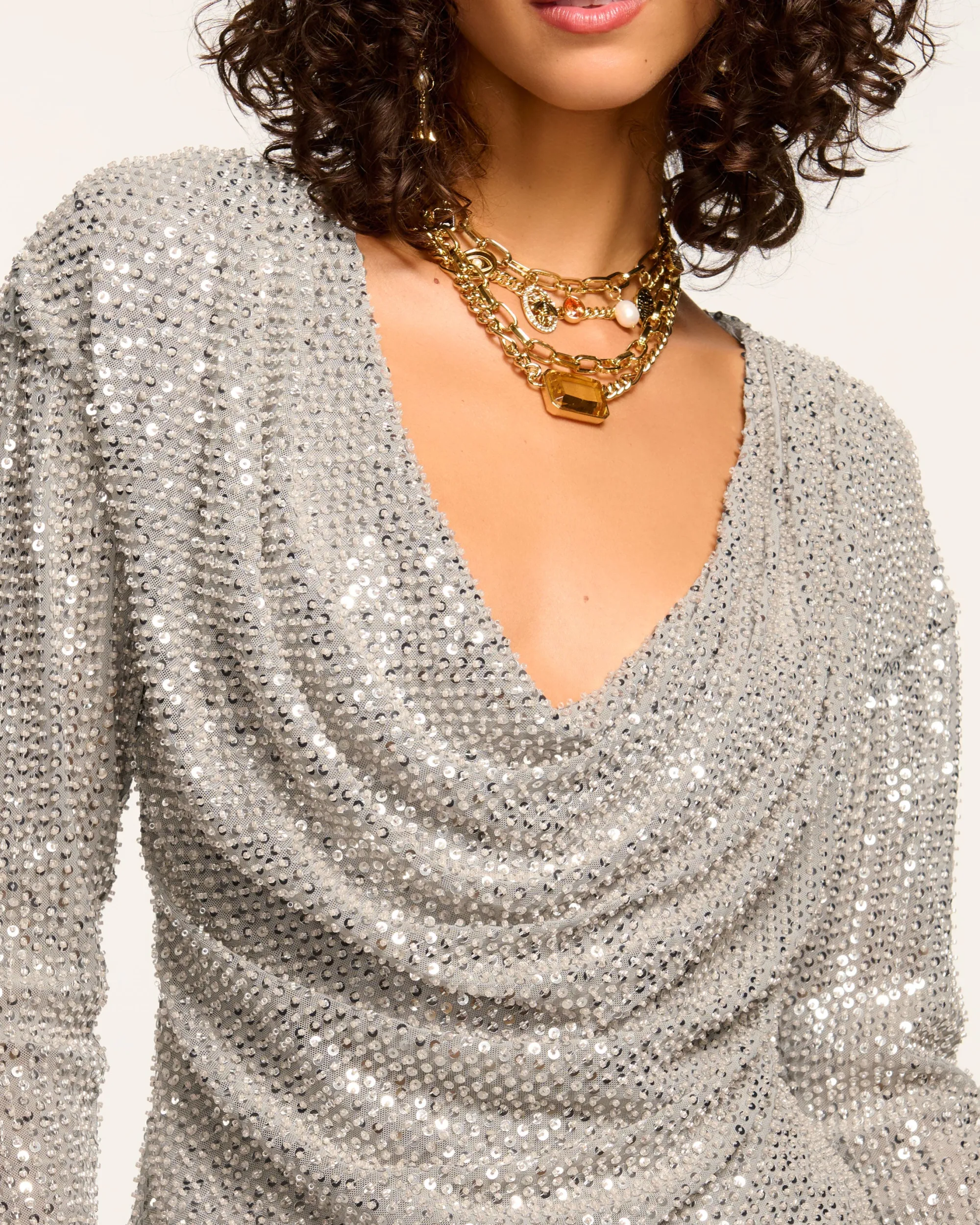 Sale Ramy Brook Leon Beaded Cowl Neck Top