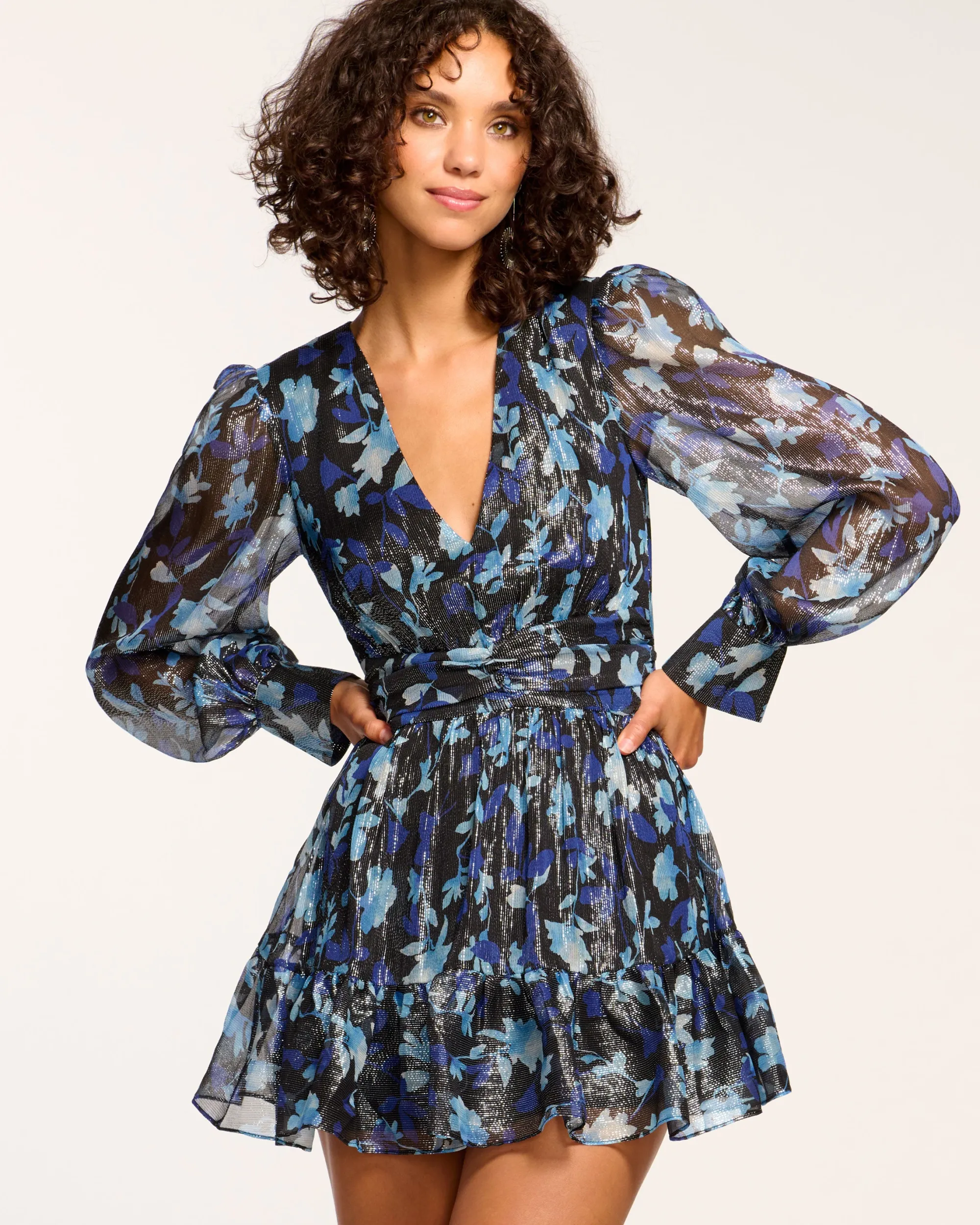 Sale Ramy Brook Lizbeth V-Neck Ruffle Mini Dress Bluetwilight