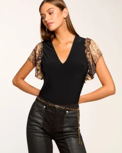 Clearance Ramy Brook Lysette V-Neck Flutter Sleeve Top Leopard