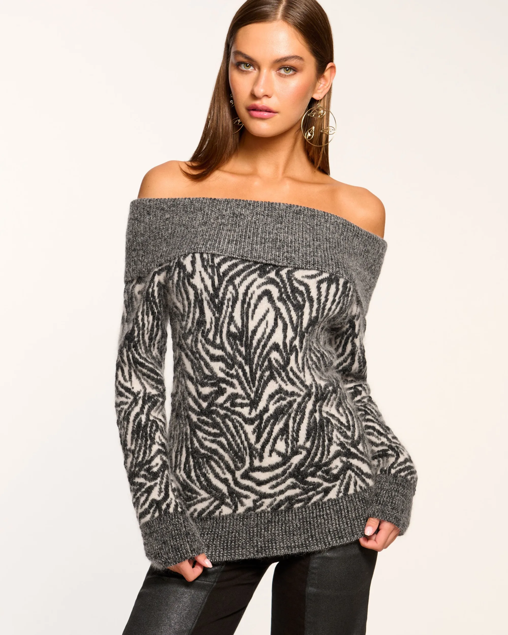 Online Ramy Brook Maisha Off-The-Shoulder Sweater Blackanimal