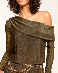 Fashion Ramy Brook Manny Off-The-Shoulder Sparkle Jumpsuit Goldknit