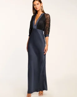 Outlet Ramy Brook Marceline Lace Short Sleeve Maxi Dress Navy
