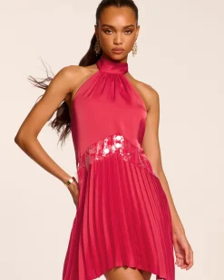 New Ramy Brook Marcia Embellished Halter Mini Dress Ruby