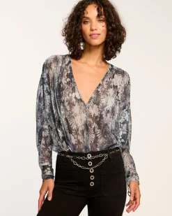 Online Ramy Brook Margot V-Neck Bodysuit Greyfloral