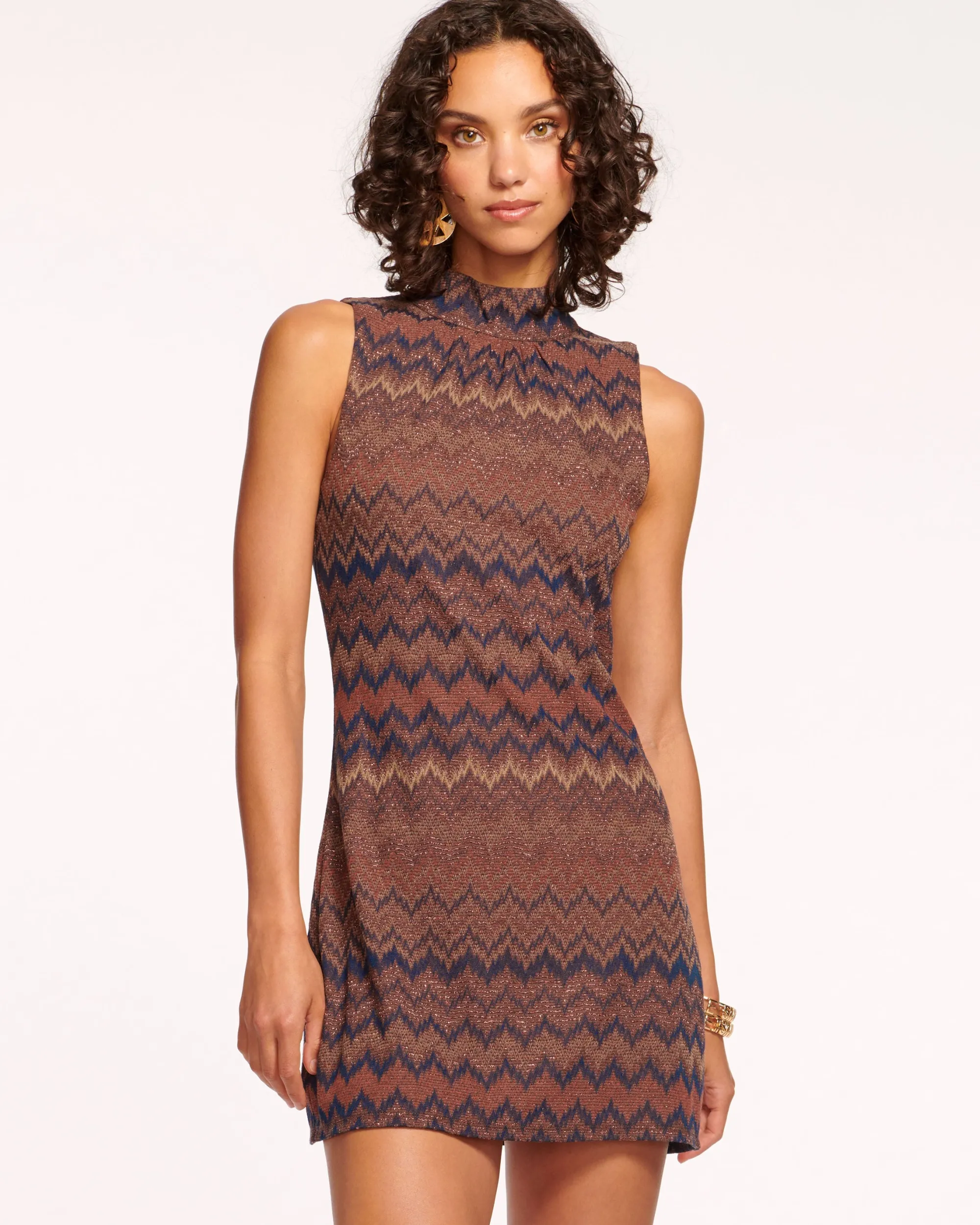Online Ramy Brook Marietta Mock Neck Mini Dress Saddlechevron