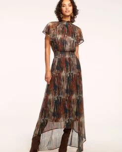 Clearance Ramy Brook Mellie Smocked Flutter Sleeve Maxi Dress Saddleknit