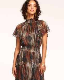 Clearance Ramy Brook Mellie Smocked Flutter Sleeve Maxi Dress Saddleknit